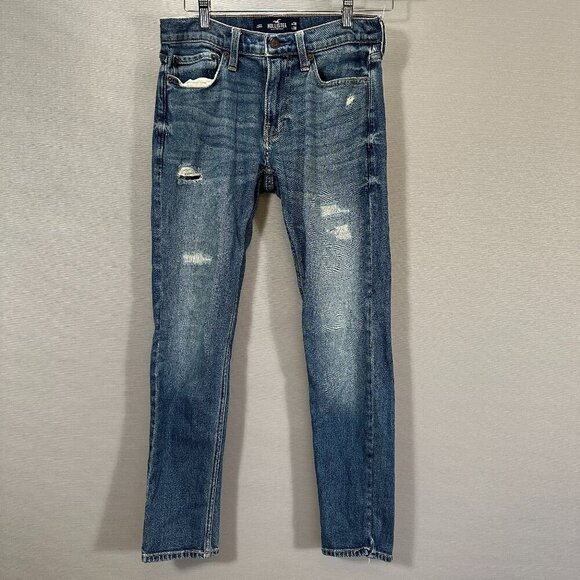 Hollister Jeans Mens 28 Skinny Epic Flex Medium Wash Cotton Pockets Distressed - Picture 1 of 10